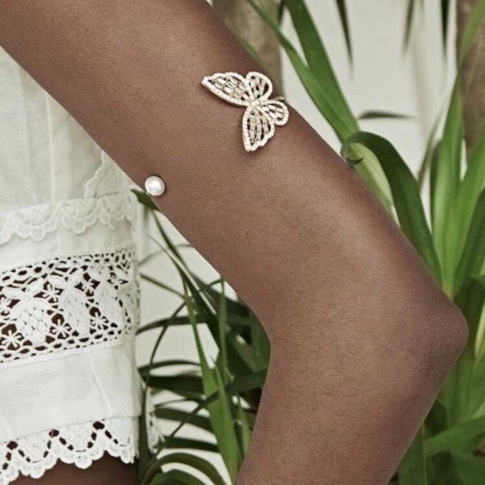 BOGO! Crystal & Pearl Butterfly Adjustable Bangle - Picture 5 of 5